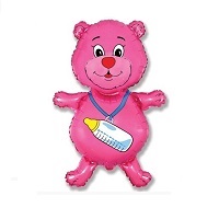 Купить фольгированный шар на выписку "Медвежонок-девочка розовый 91 см"  интернет-магазине Шары-и-Шарики.ру
