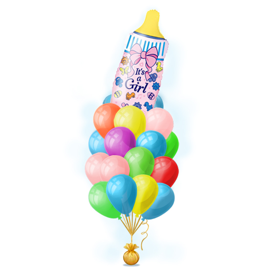 Набор воздушных шариков с гелием для новорожденной девочки на выписку - Бутылочка розовая